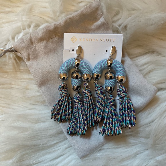 Kendra Scott Masie Statement Tassel Drop Earrings - NWT - Rhodium Periwinkle - Picture 4 of 9